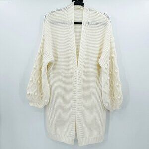 Cloth White Bobble Balloon Long Sleeve Longline Open Sweater Large Cardigan